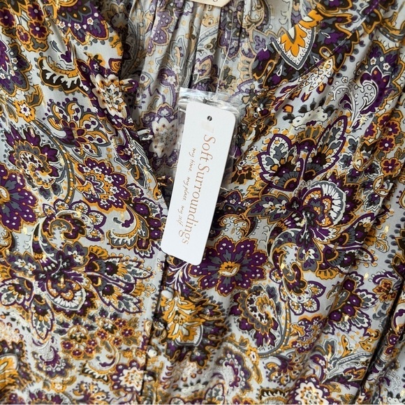 Soft Surroundings Women’s Sz L Metallic Floral Paisley Blouse Shirt Top Gold NWT - Picture 5 of 11
